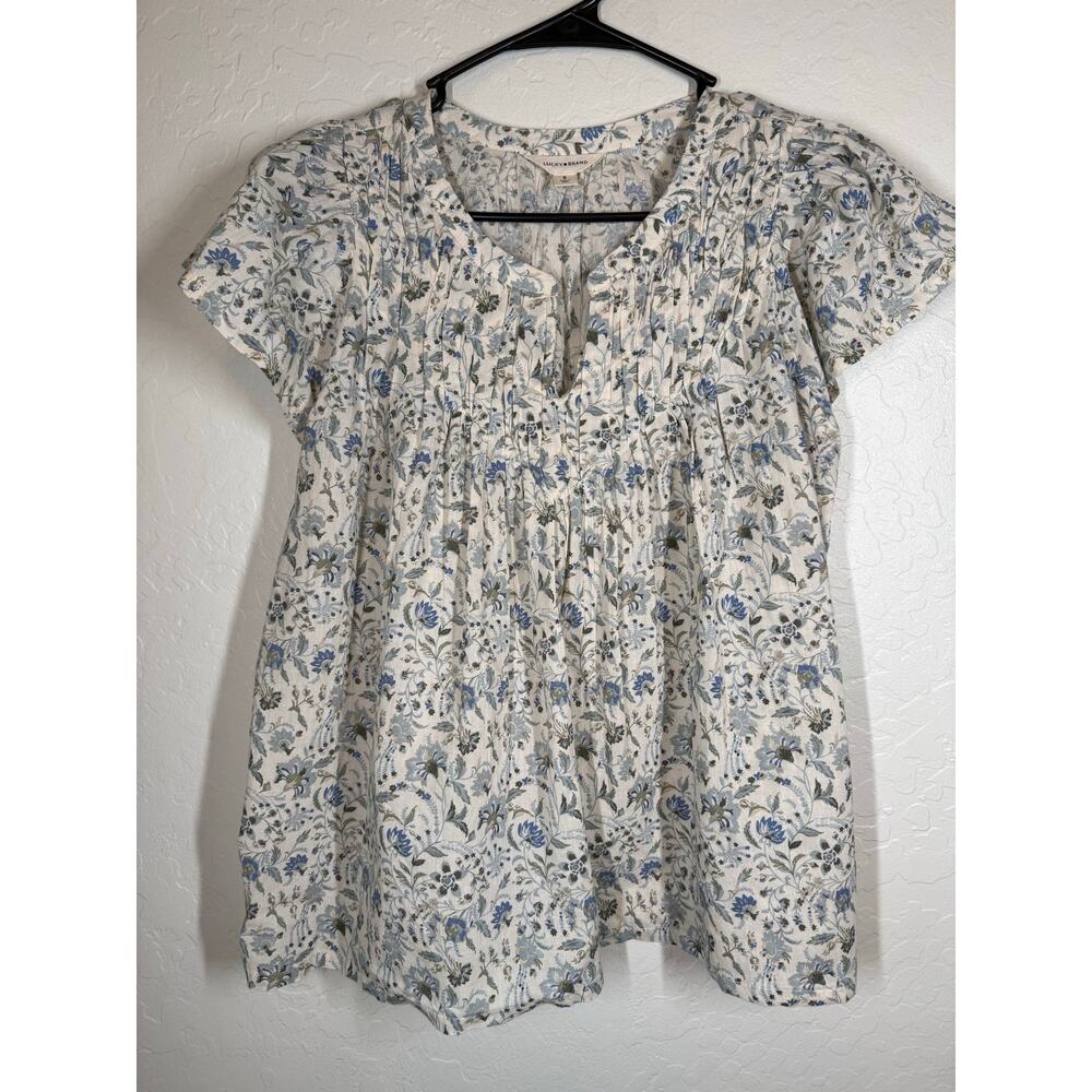 Lucky Brand Floral Cap Sleeve Cotton Top In Cream Multi Floral Size Small NWT